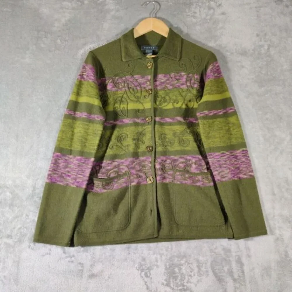 Koret Sweater Womens Small Green ButtonUp Sweater Cardigan Chunky Knit Cabincore